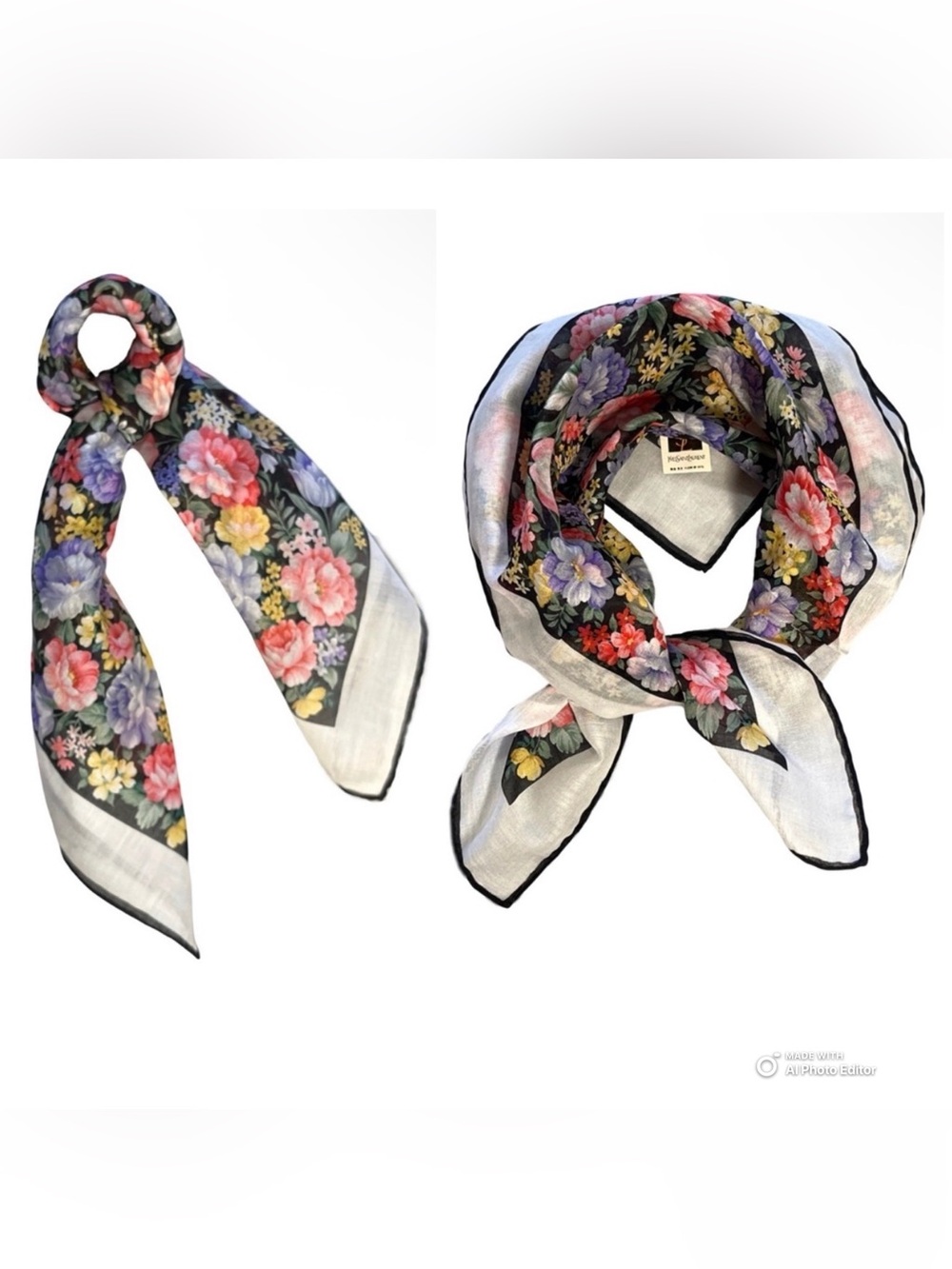 NWT Vintage YSL Yves Saint Laurent Floral Scarf Handkerchief - Picture 10 of 12